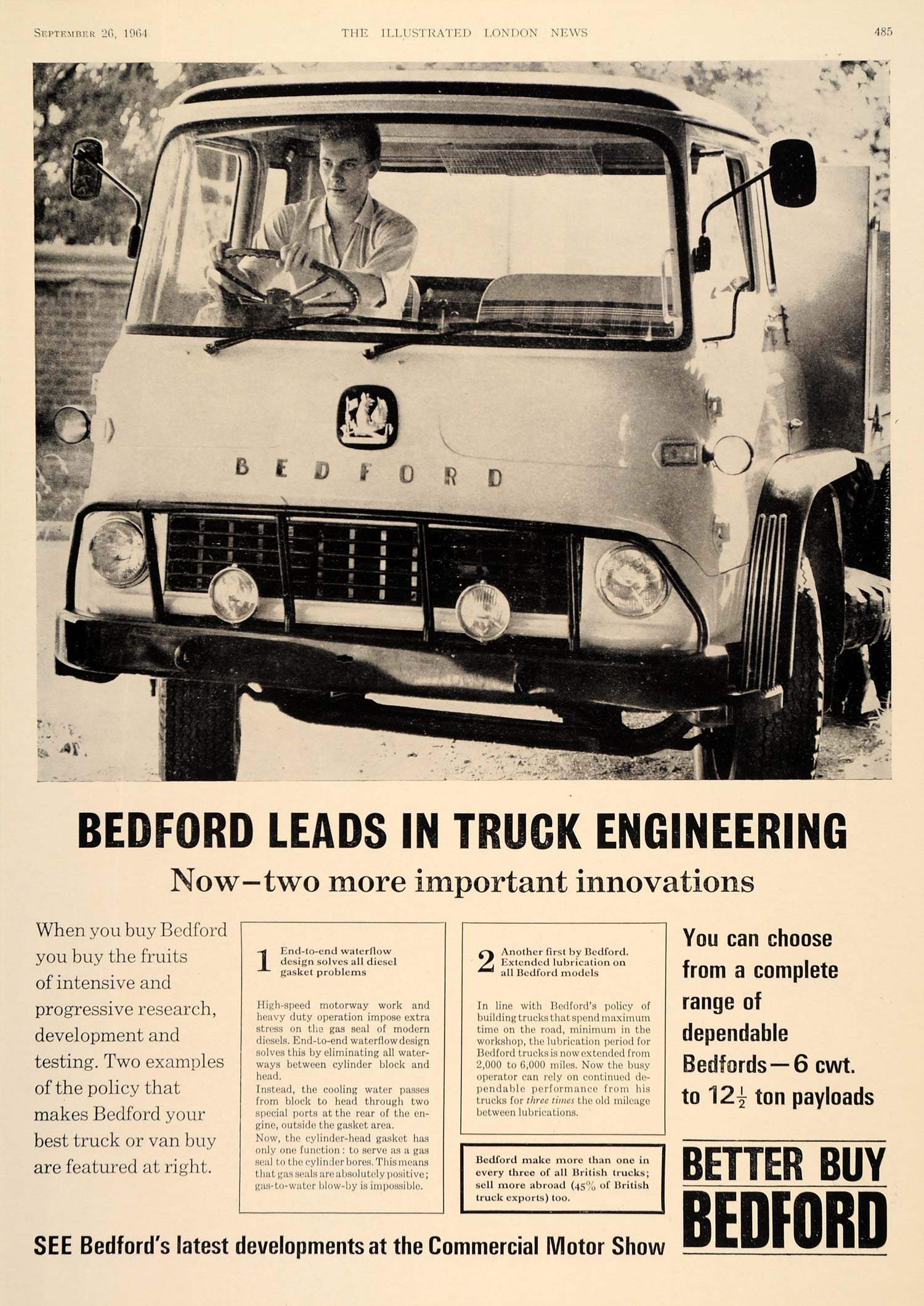 1964 Ad Bedford Truck Van British Commercial Vehicles - ORIGINAL ADVERTISING LN1