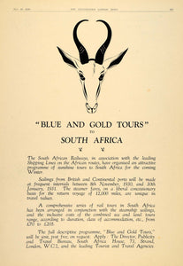 1930 Ad South African Railways Tours Travel Gemsbok - ORIGINAL ADVERTISING LN1