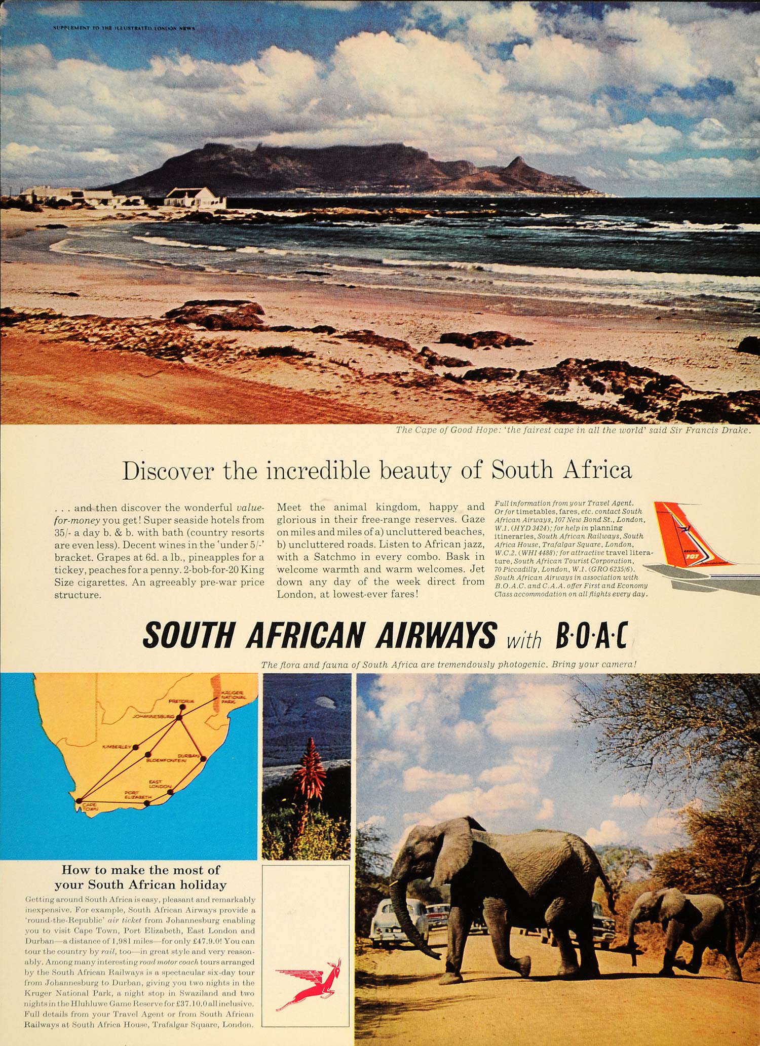 1964 Ad South African Airways Travel Cape of Good Hope - ORIGINAL LN1