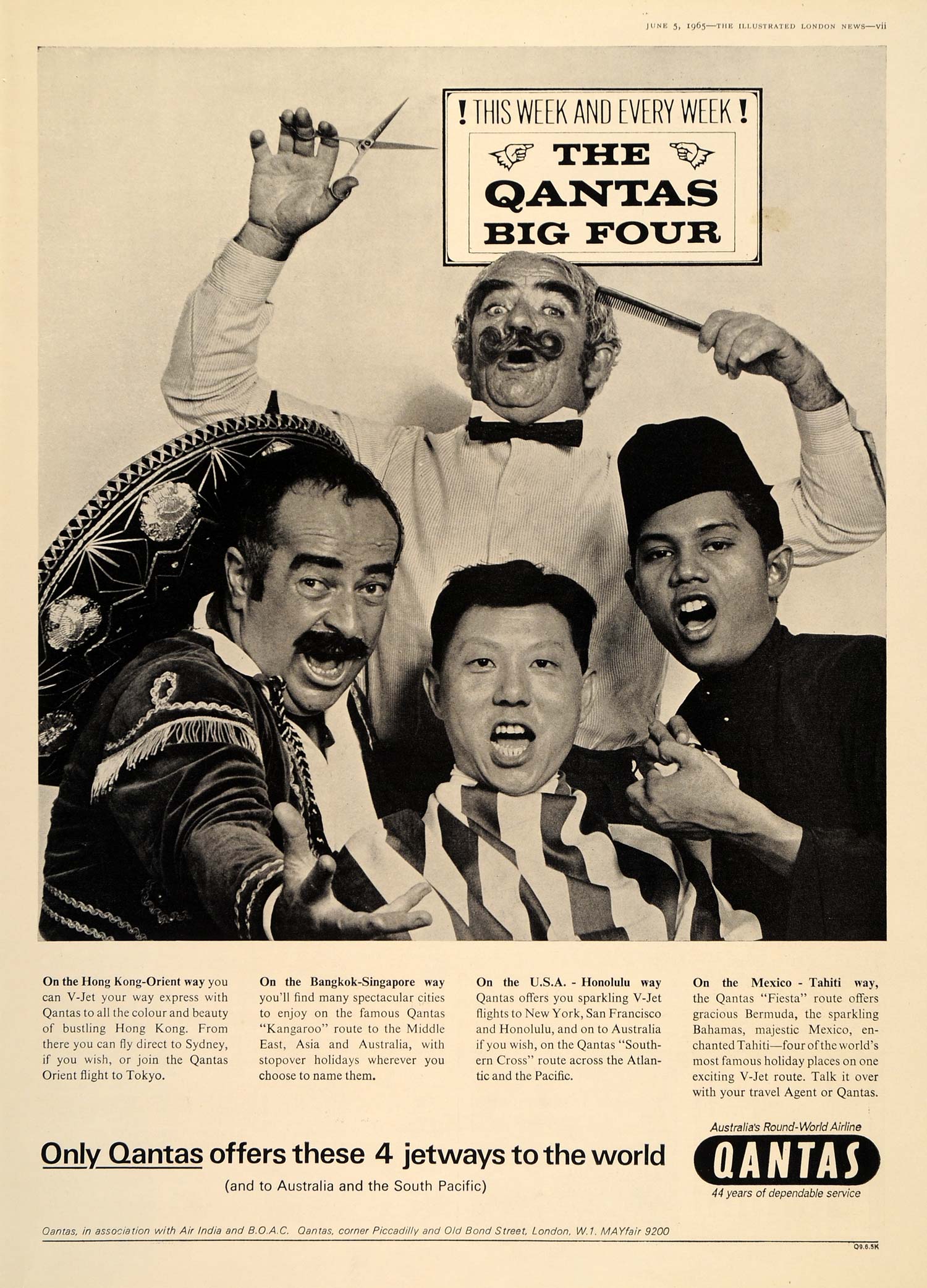 1965 Ad Qantas Airlines Air Travel Asia Mexico USA - ORIGINAL ADVERTISING LN1