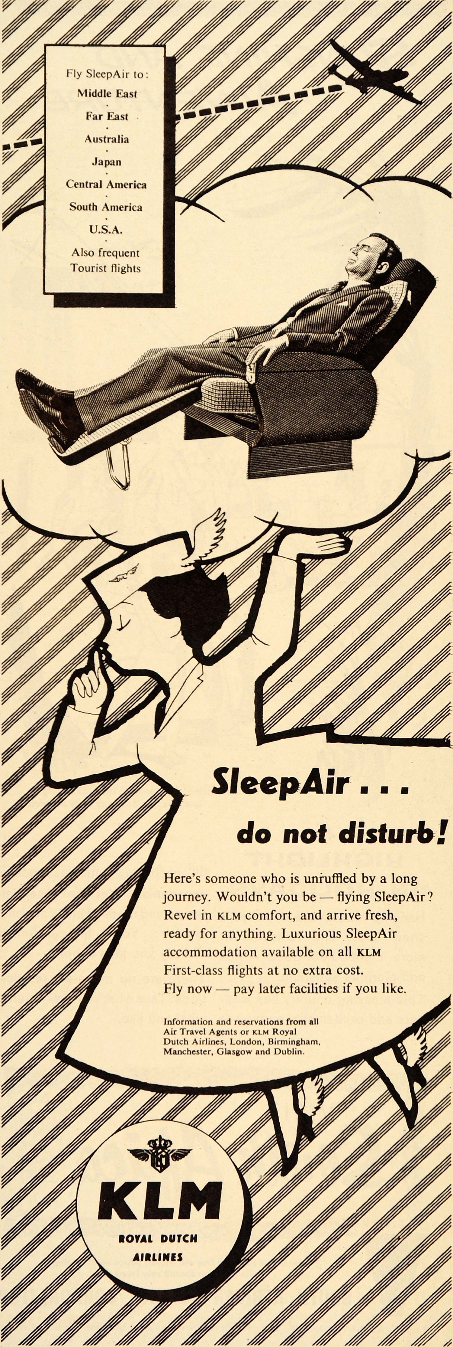 1955 Ad KLM Royal Dutch Airlines SleepAir First Class - ORIGINAL ADVERTISING LN1