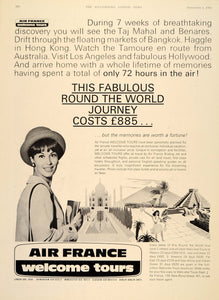 1964 Ad Air France Welcome Tours World Travel Taj Mahal - ORIGINAL LN1