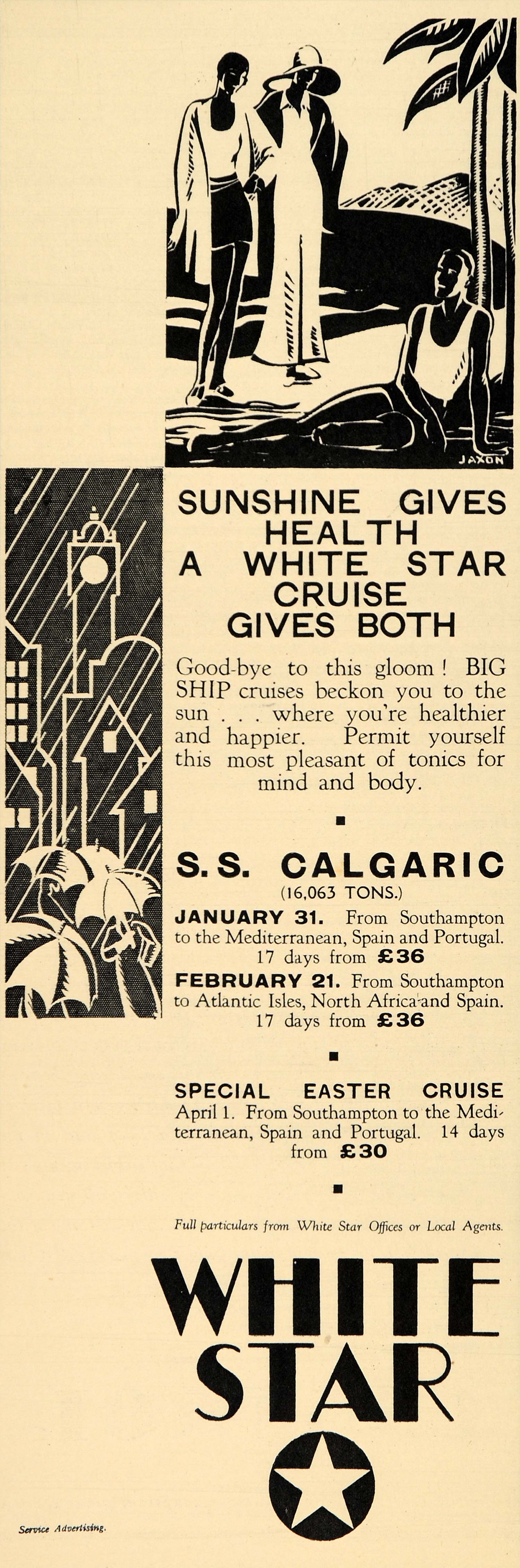 1930 Ad White Star Line Cruises SS Calgaric Art Deco - ORIGINAL ADVERTISING LN1