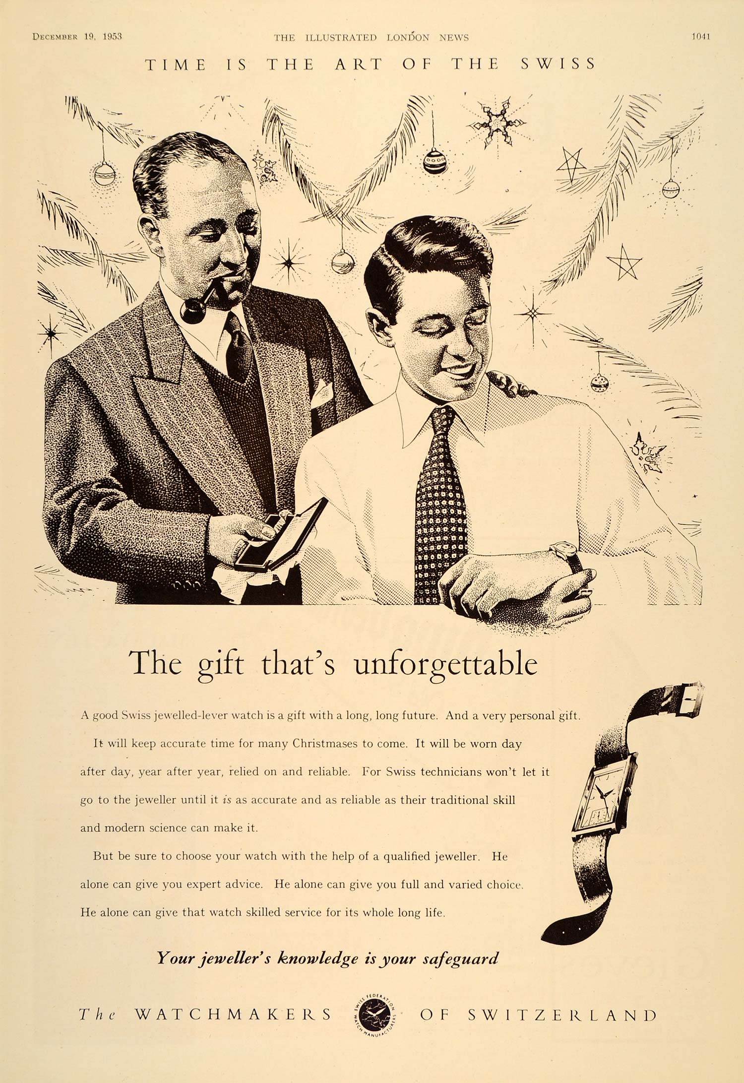 1953 Ad Watchmakers of Switzerland Christmas Watch Boy - ORIGINAL LN1