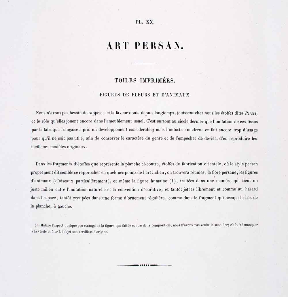 1875 Chromolithograph Persian Design Floral Bird Pattern Motif Historic LOR1