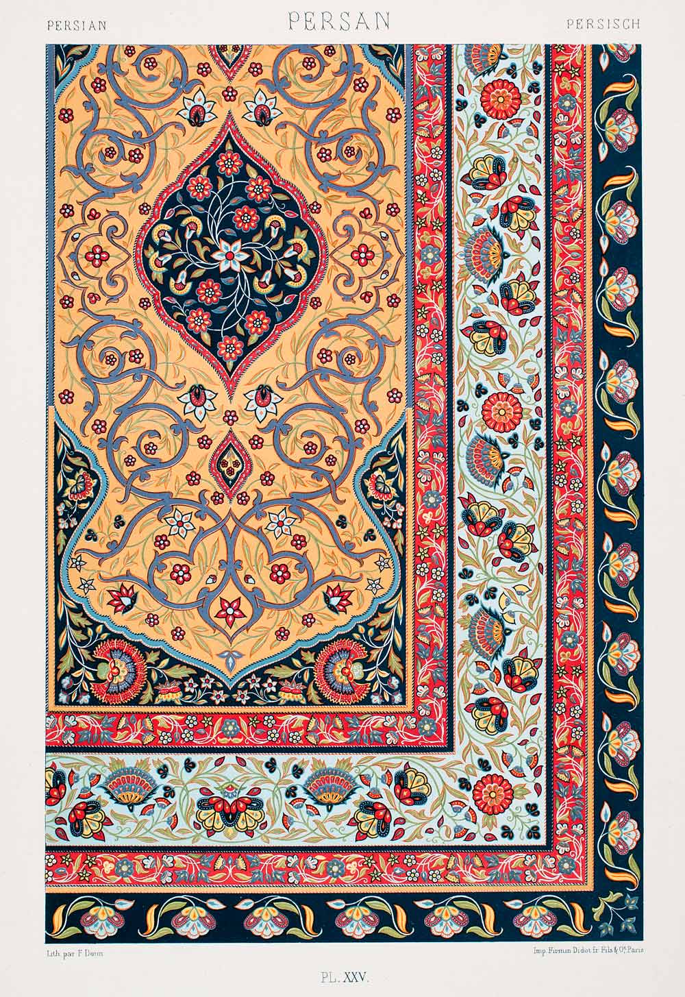1875 Chromolithograph Persian Rug Design Pattern Traditional Historic LOR1