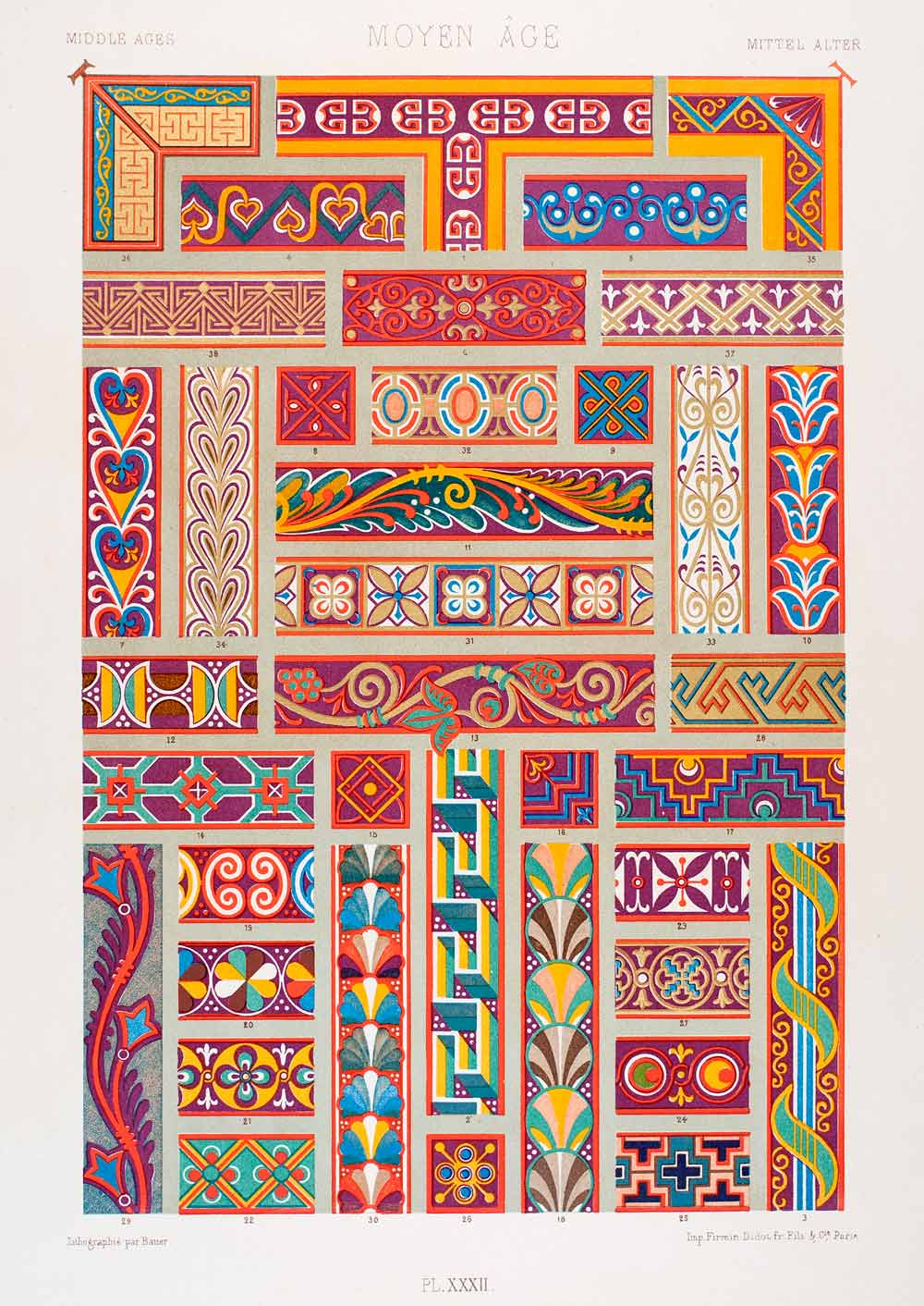 Manuscript Patterns 1875 Chromolithograph Medieval Manuscript Pattern Border Edge Illumina ...