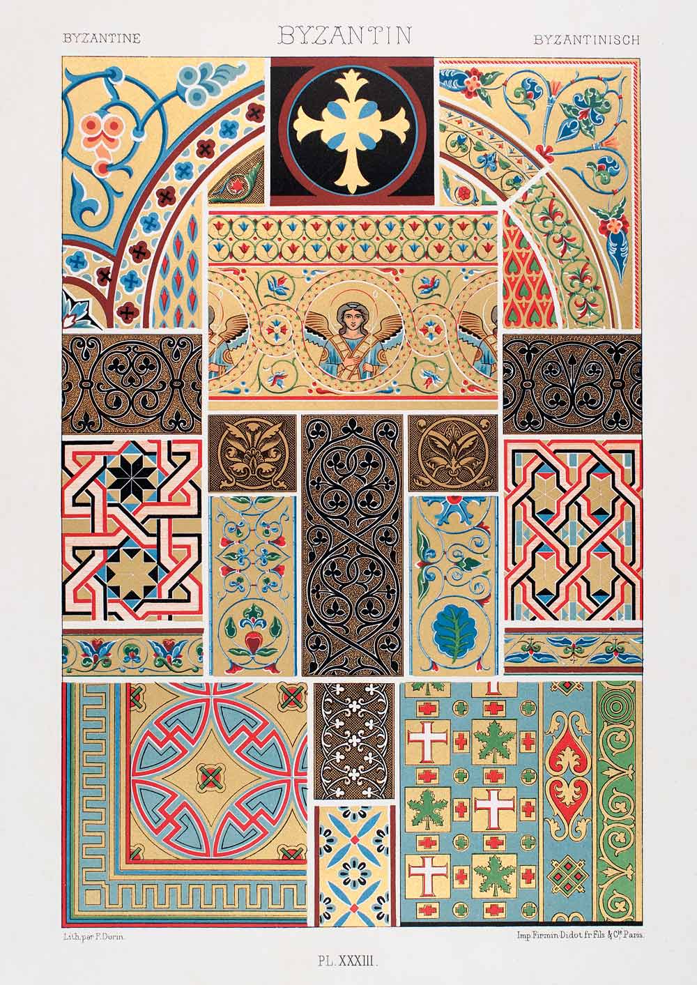 1875 Chromolithograph Byzantine Mosaic Niello Decoration Religious Motif LOR1