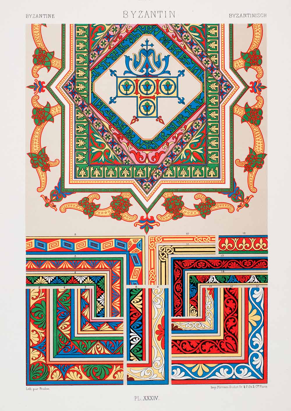1875 Chromolithograph Byzantine Manuscript Design Pattern Border LOR1