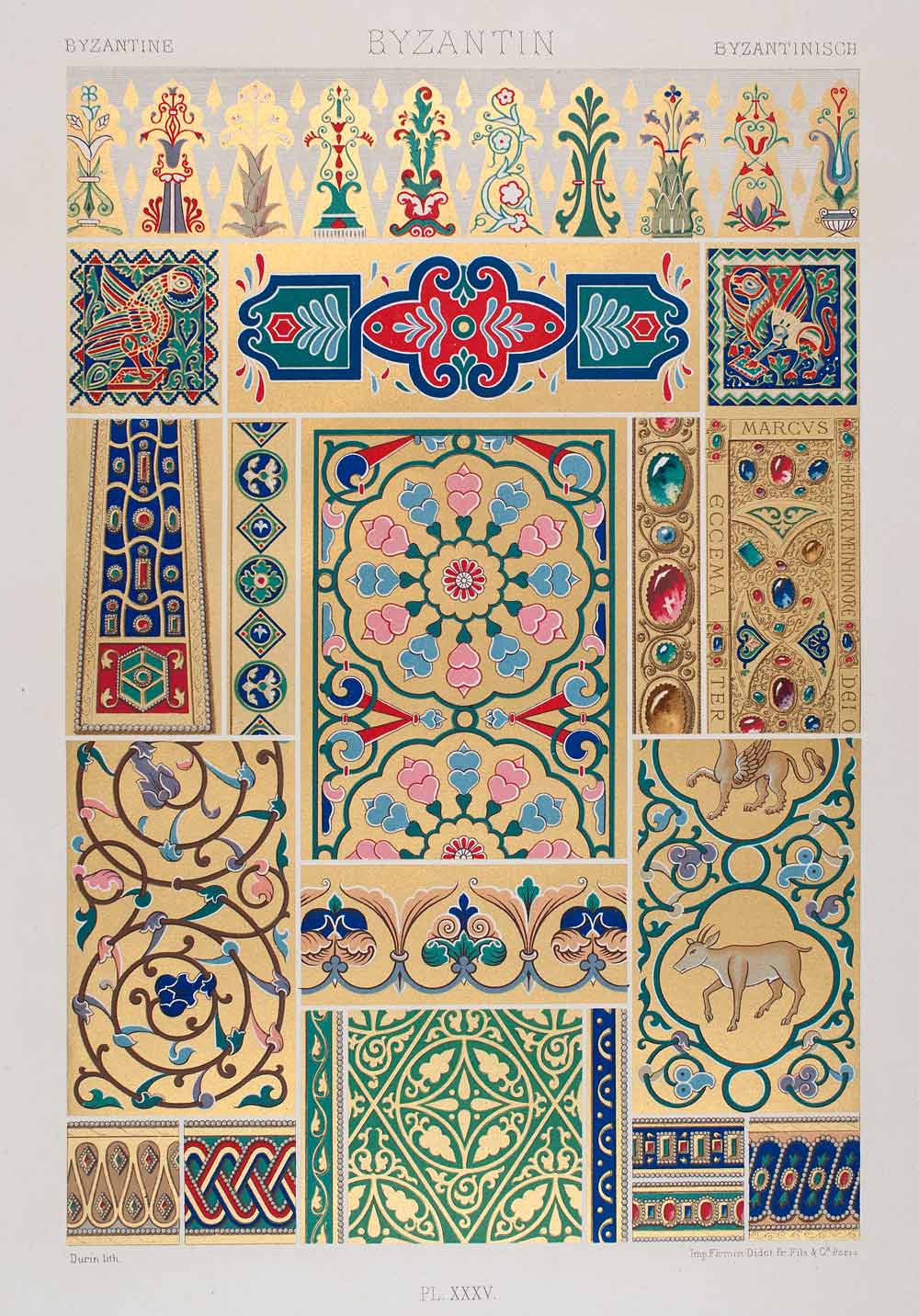 1875 Chromolithograph Byzantine Mosaic Filigree Gold Embroidery Pattern LOR1