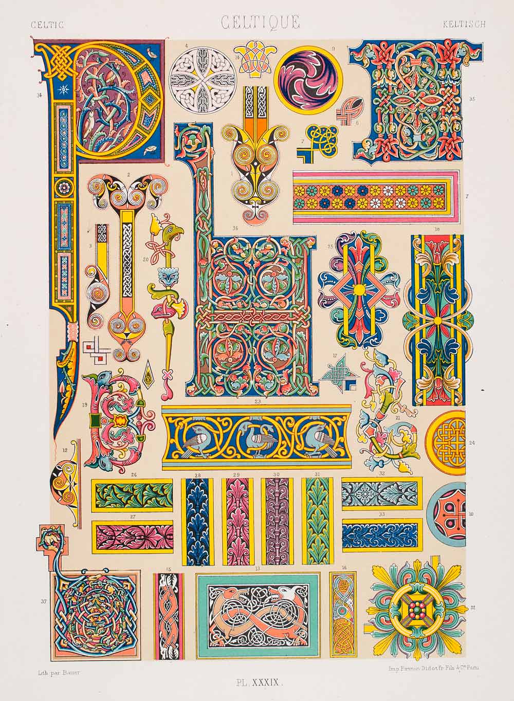 1875 Chromolithograph Celtic Historical Initial Capital Design Illumination LOR1