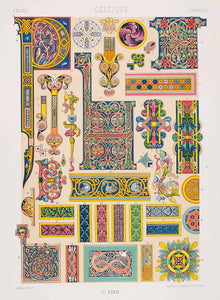 1875 Chromolithograph Celtic Historical Initial Capital Design Illumination LOR1