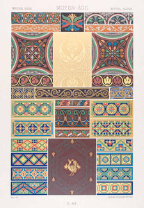 1875 Chromolithograph Medieval French Design Border Motif Pattern Geometric LOR1