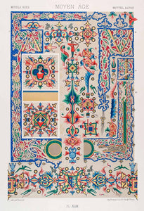 1875 Chromolithograph Medieval Illumination Pattern Border Design Initial LOR1