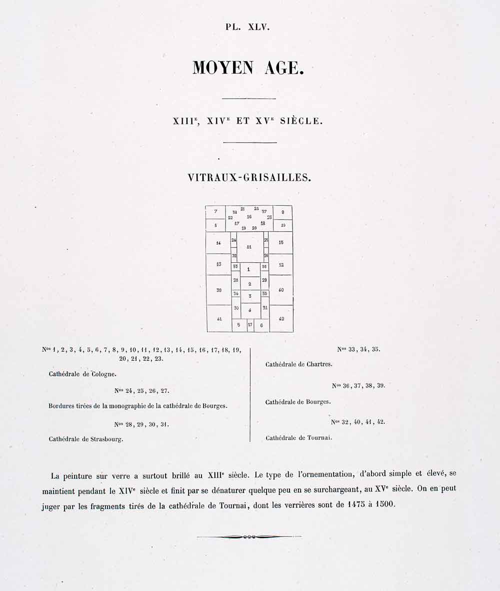 1875 Chromolithograph Medieval Stained Glass Grisaille Rosette Design LOR1