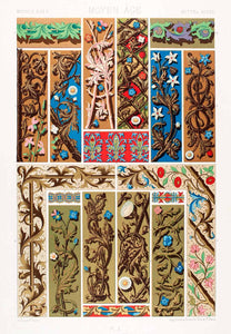 1875 Chromolithograph Medieval Illumination Branch Design Border Manuscript LOR1