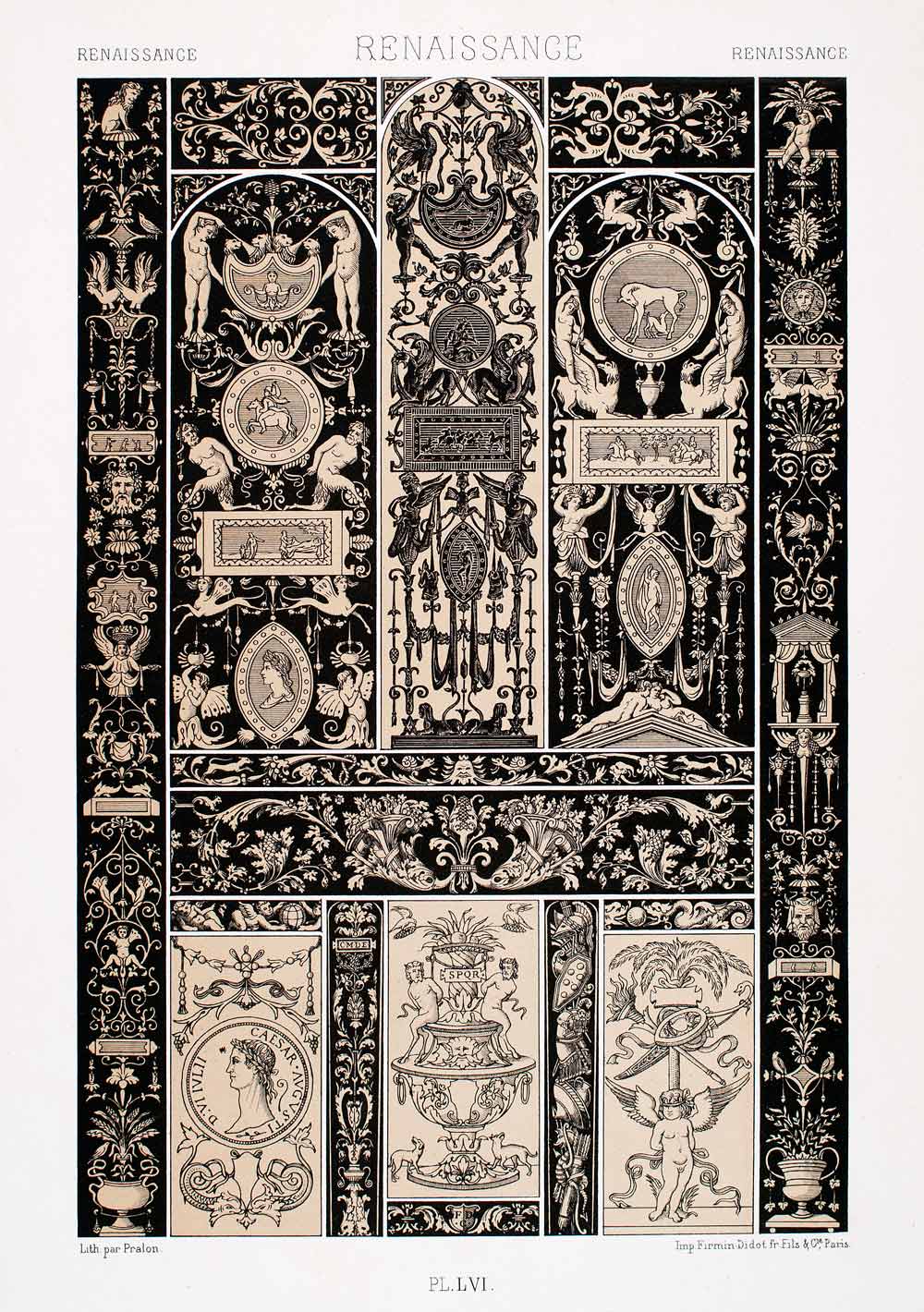 1875 Chromolithograph Renaissance Design Panel Italian Carving