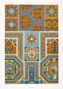 1875 Chromolithograph Renaissance Glazed Ceramic Pattern Decorative Border LOR1
