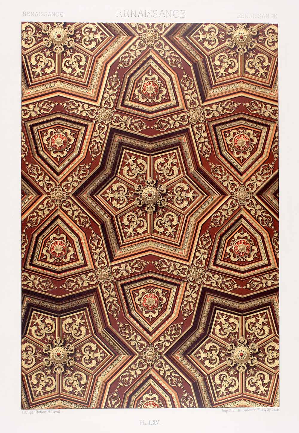 1875 Chromolithograph Renaissance Ceiling Palais Justice Rouen Design LOR1