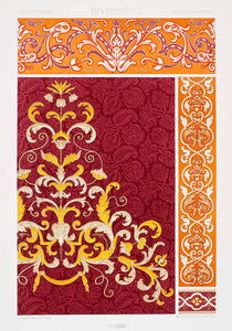 1875 Chromolithograph Historical Pattern Cloth Fabric Design Border Floral LOR1