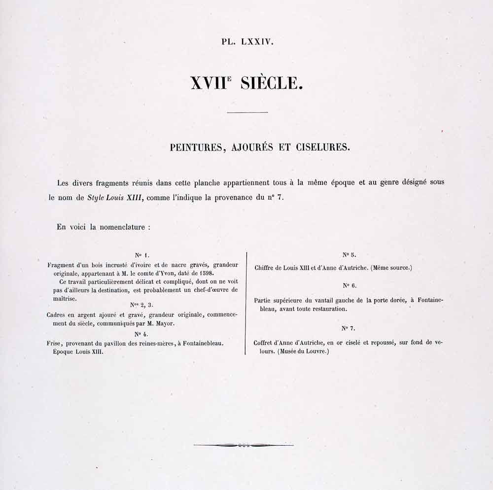 1875 Chromolithograph Metal Openwork Carving Design 17th Century Louis III LOR1