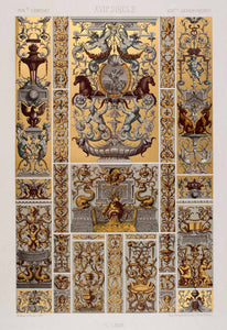 1875 Chromolithograph 17th Century Decoration Apollo Gallery Louvre Jean LOR1