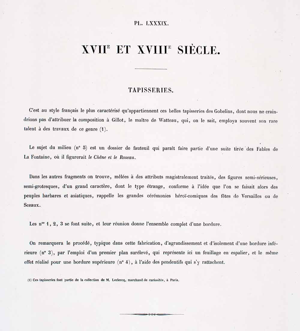 1875 Chromolithograph 18th Century Tapestry Design Border Figure Acanthus LOR1