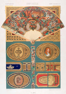 1875 Chromolithograph 18th Century Fan Enamel Design Decoration Tobacco Box LOR1