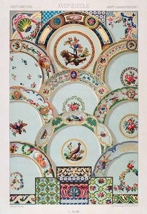 1875 Chromolithograph Porcelain Pattern China Design Plate Buffon 18th LOR1