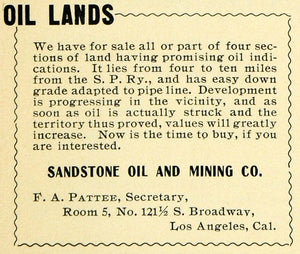 1901 Ad Sandstone Oil Mining Southern Pacific Railway - ORIGINAL LOS1