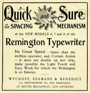 1899 Ad Remington Typewriter Wycoff Seamans Benedict - ORIGINAL ADVERTISING LOS1
