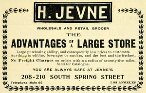 1899 Ad H. Jevne Grocer 208 South Spring St Los Angeles - ORIGINAL LOS1