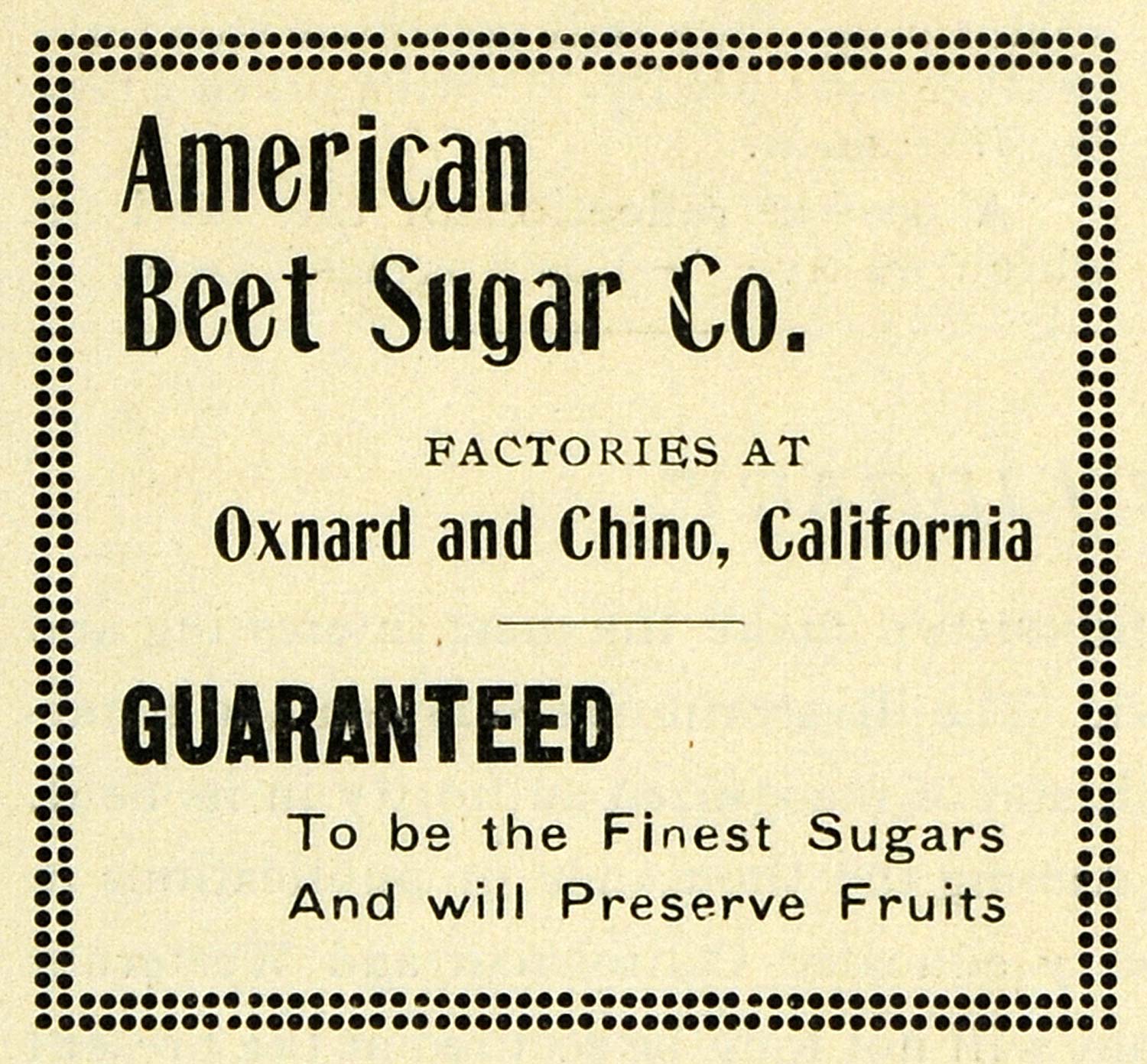 1899 Ad American Beat Sugar Oxnard Chino California - ORIGINAL ADVERTISING LOS1