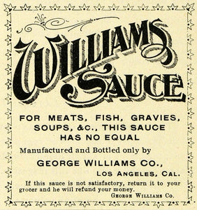 1899 Ad George Williams Condiment Sauce Meat Fish Soup - ORIGINAL LOS1