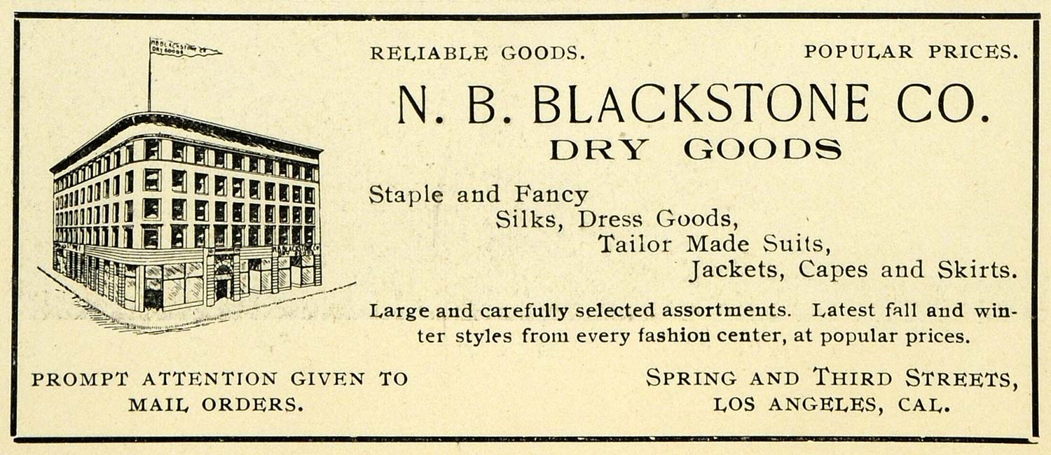 1899 Ad N. B. Blackstone Department Store Clothing L.A. - ORIGINAL LOS1
