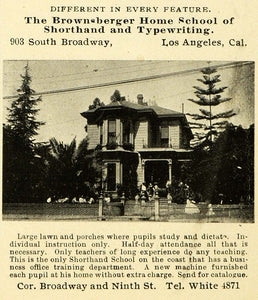 1899 Ad Brownsberger Home School Shorthand Typing CA - ORIGINAL ADVERTISING LOS1