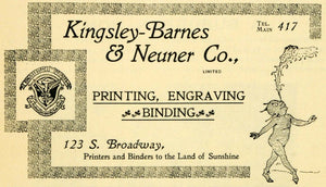 1898 Ad Kingsley-Barnes Neuner Printing Engraving CA. - ORIGINAL LOS1