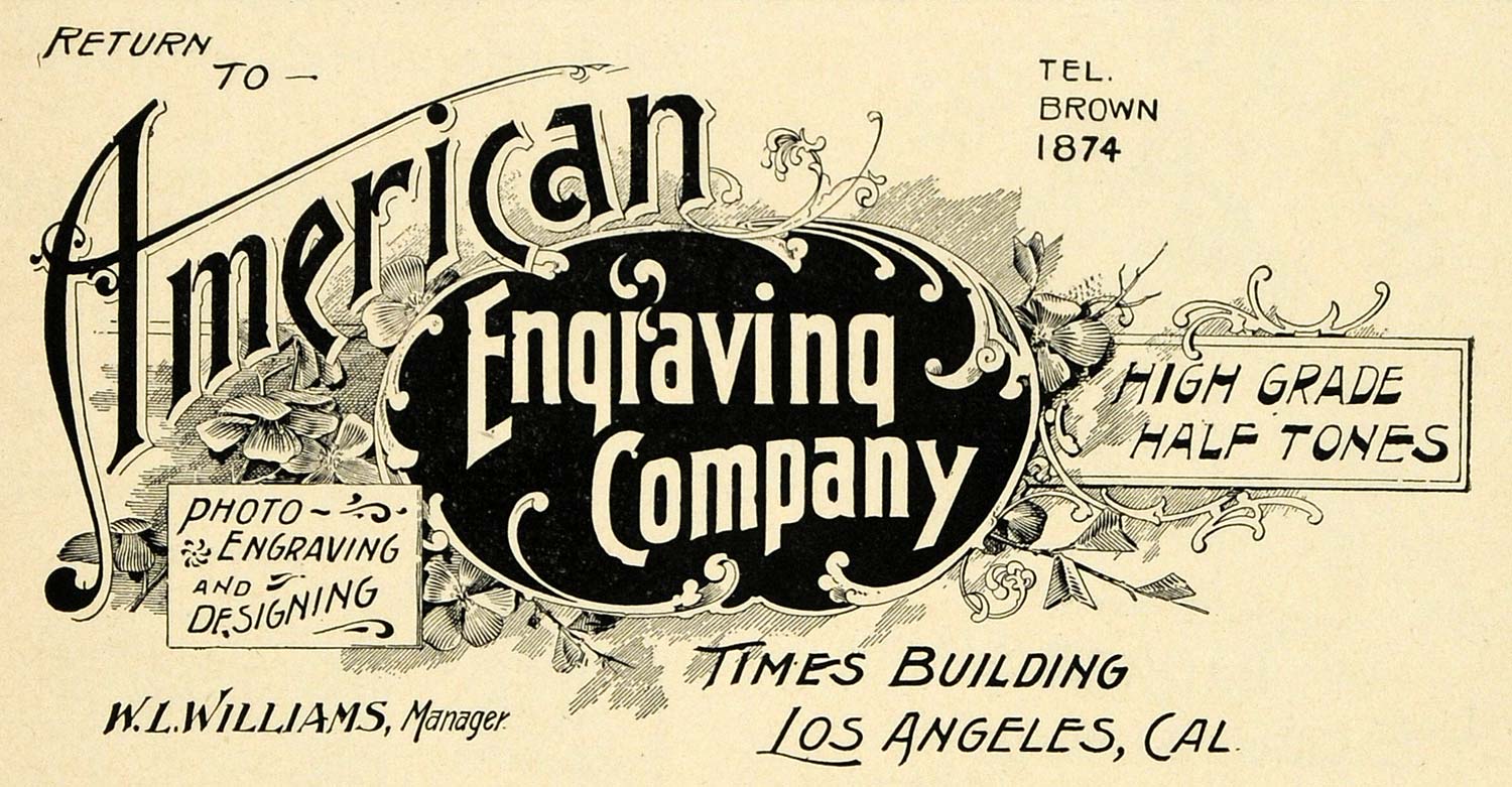1898 Ad W.L. Williams American Engraving Los Angeles CA - ORIGINAL LOS1
