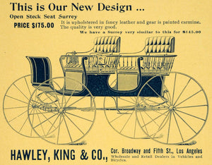 1898 Ad Hawley King Antique Steck Seat Surrey Pricing - ORIGINAL LOS1