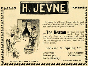 1898 Ad H. Jevne Grocer Spring Street Los Angeles CA. - ORIGINAL LOS1
