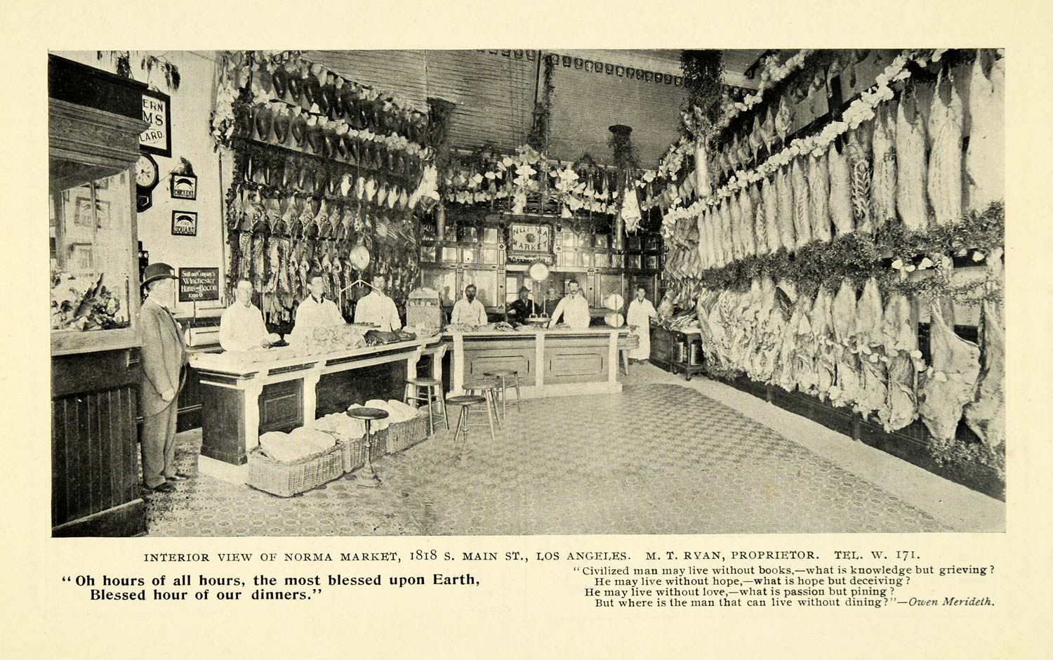 1899 Print Norma Market Interior Main St. Los Angeles - ORIGINAL HISTORIC LOS1