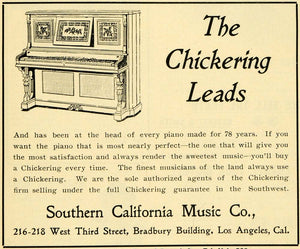 1901 Ad Chickering Pianos Southern California Music L A - ORIGINAL LOS1