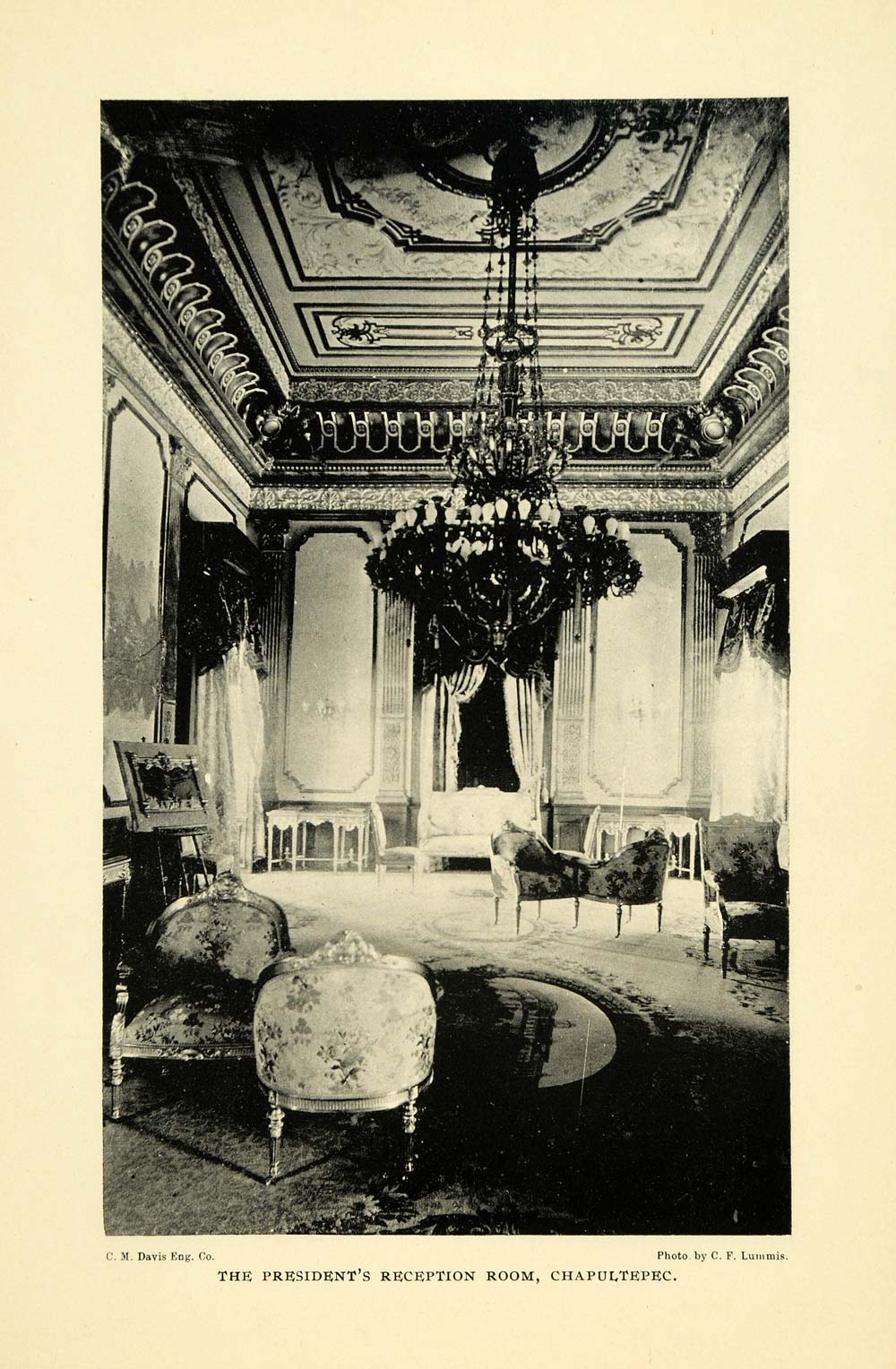 1899 Print President Reception Room Chapultepec Mexico ORIGINAL HISTORIC LOS1