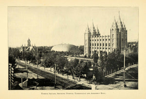 1901 Print Temple Square Temple Tabernacle Cathedral - ORIGINAL HISTORIC LOS1
