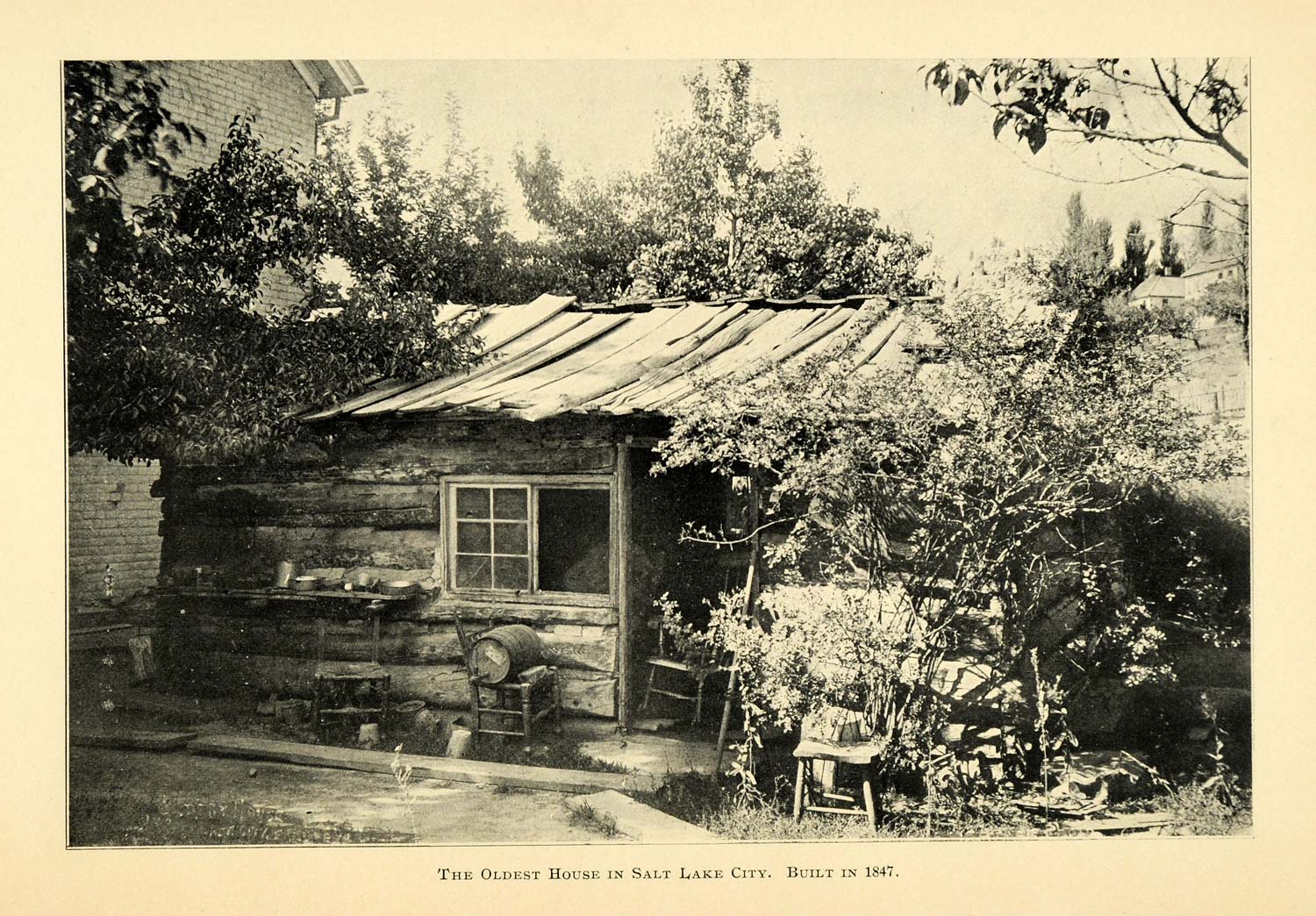 1901 Print 1847 Oldest Home Salt Lake City Utah Cabin - ORIGINAL HISTORIC LOS1