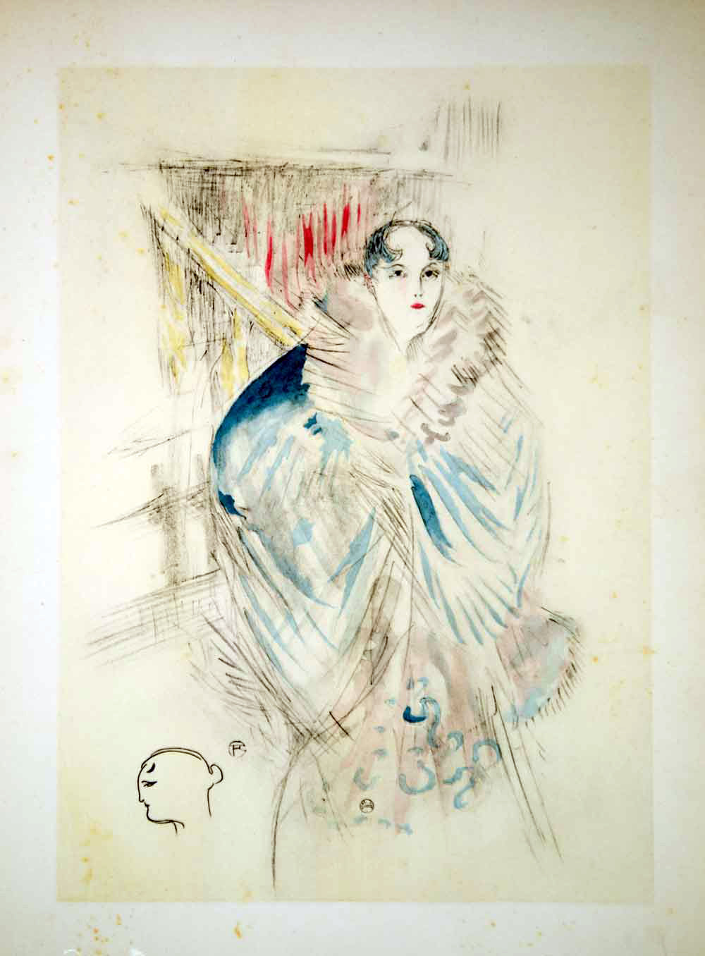 1951 Lithograph Henri de Toulouse-Lautrec Elsa La Viennoise Portrait Watercolor