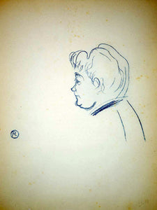 1951 Lithograph Toulouse-Lautrec Art Tete de Femme de Profil a Gauche Portrait