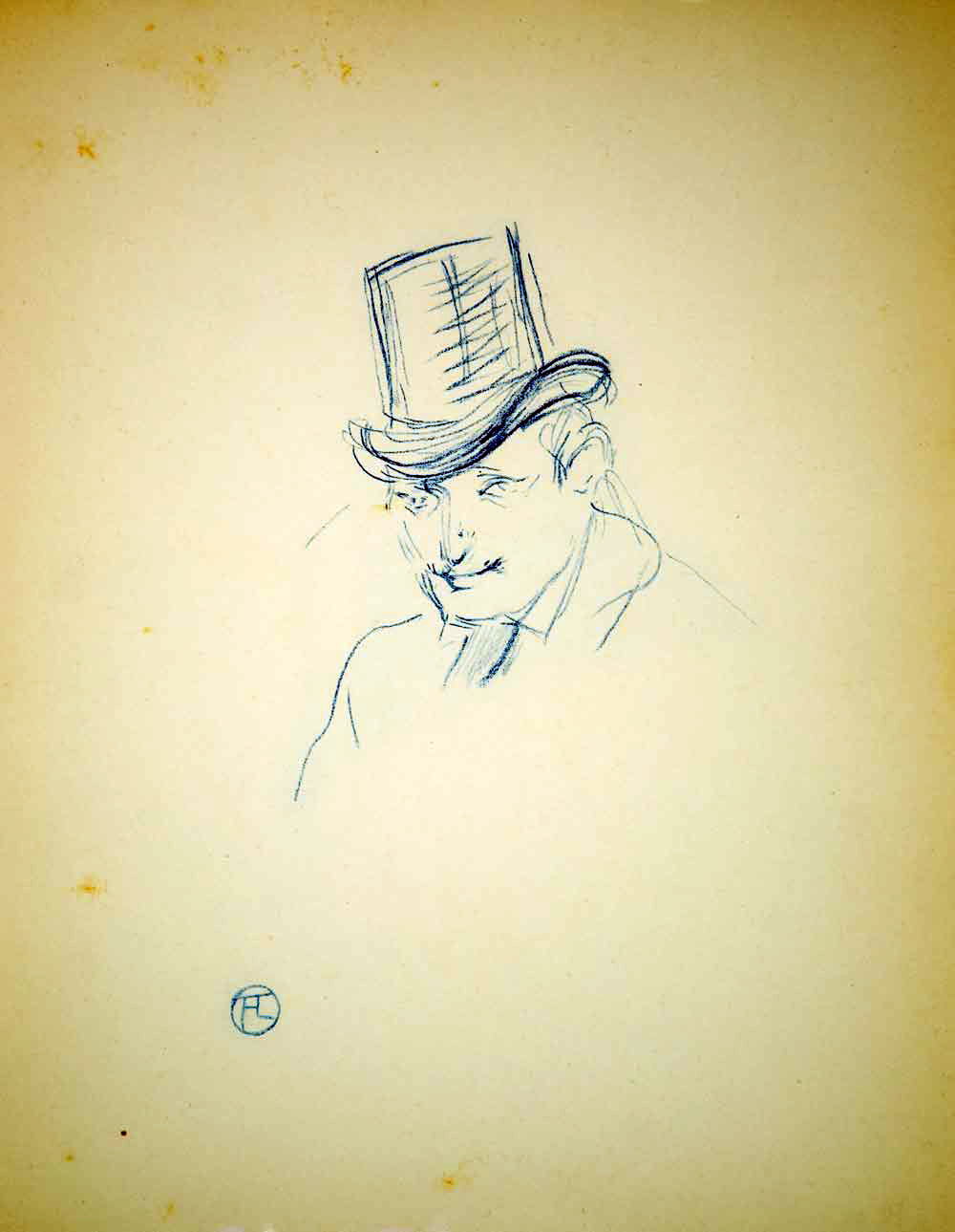 1951 Lithograph Toulouse-Lautrec Tete d'Homme en Chapeau Haut de Forme Portrait