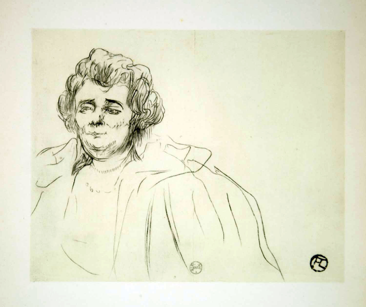 1951 Lithograph Henri de Toulouse-Lautrec Art Madame Baron Portrait Study Face