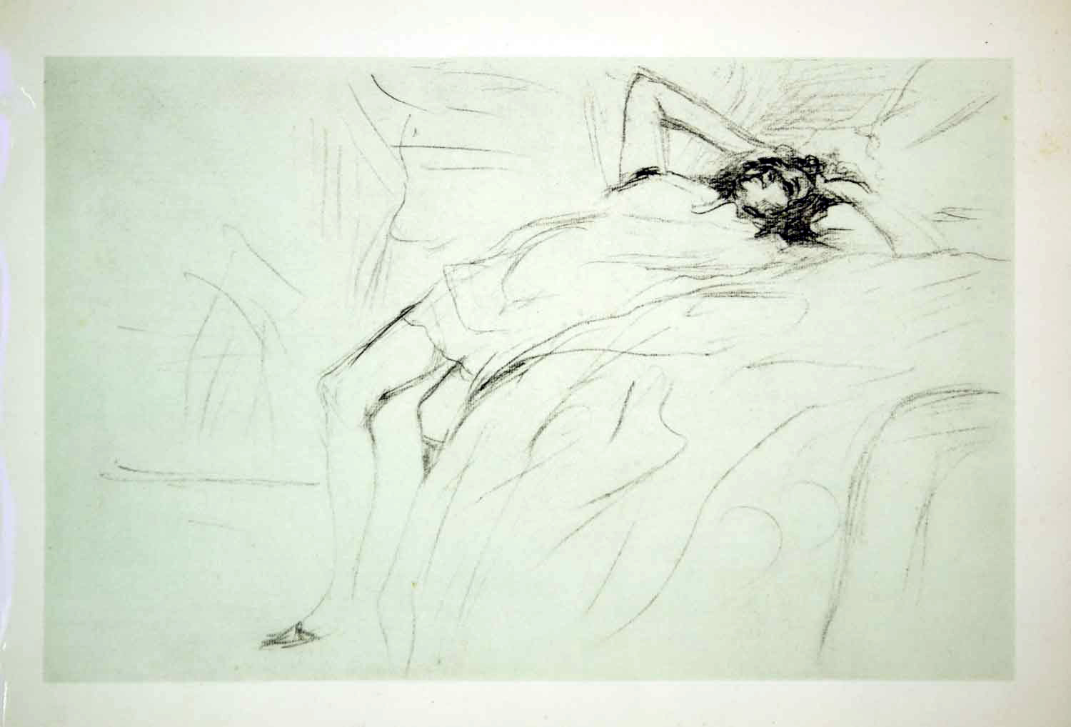 1951 Lithograph Henri de Toulouse-Lautrec Lassitude Weariness Tired Woman Bed